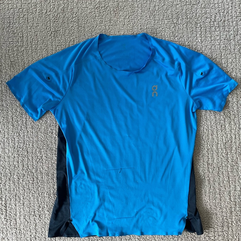 On Running Blue and Black Performance Tee